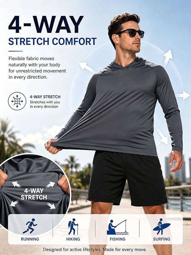 ZITY 3 Pack Men's Sun Protection Hoodie Shirt Fishing Shirts for Men UPF 50+ Long Sleeve Shirt Lightweight Rash Guard