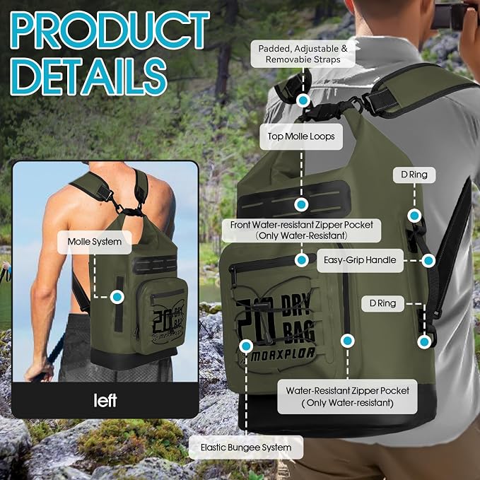 MORXPLOR Dry Bag Waterproof,5L/10L/20L/30L/40L/55L Roll Top Dry Bag Backpack with WaterProof Phone Case for Swim,Kayak
