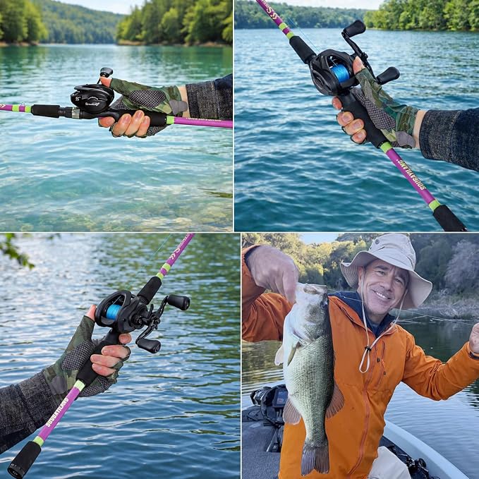 Sougayilang Baitcasting Fishing Combos, Carbon&Glass Fiber Composite 2 Piece Fishing Rods with Casting Reel- 6'0"
