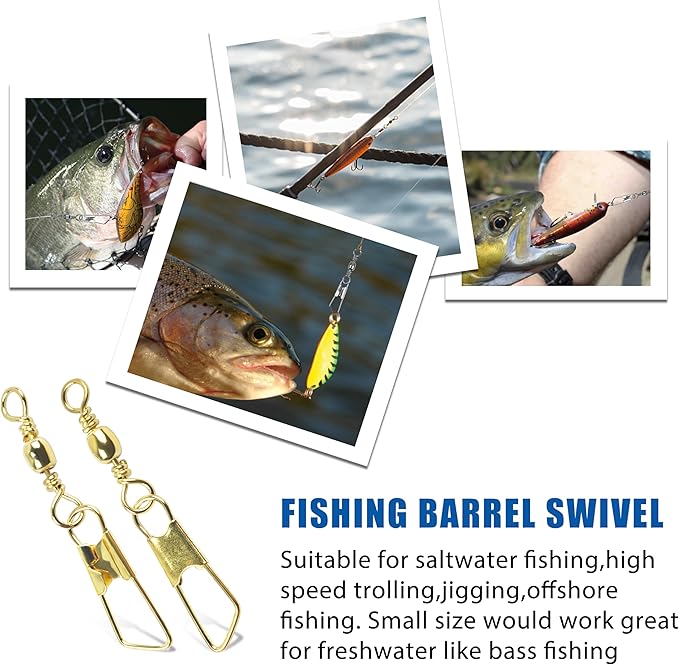 Barrel Swivel Snaps,50/100pcs Fishing Swivel Safety Snaps Stainless Steel Copper Swivel Fishing Multiple Size Black/Gold Fishing Swivel Snaps for Saltwater Freshwater