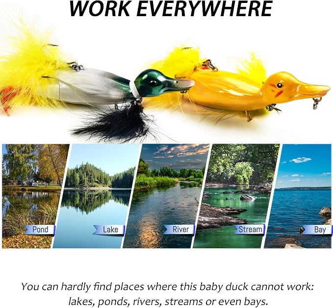 Topwater Duck Fishing Lures, Realistic Baby Duckling Baits Floating Artificial Hard Swimbaits for Bass Pike Musky Catfish Freshwater Saltwater Fishing