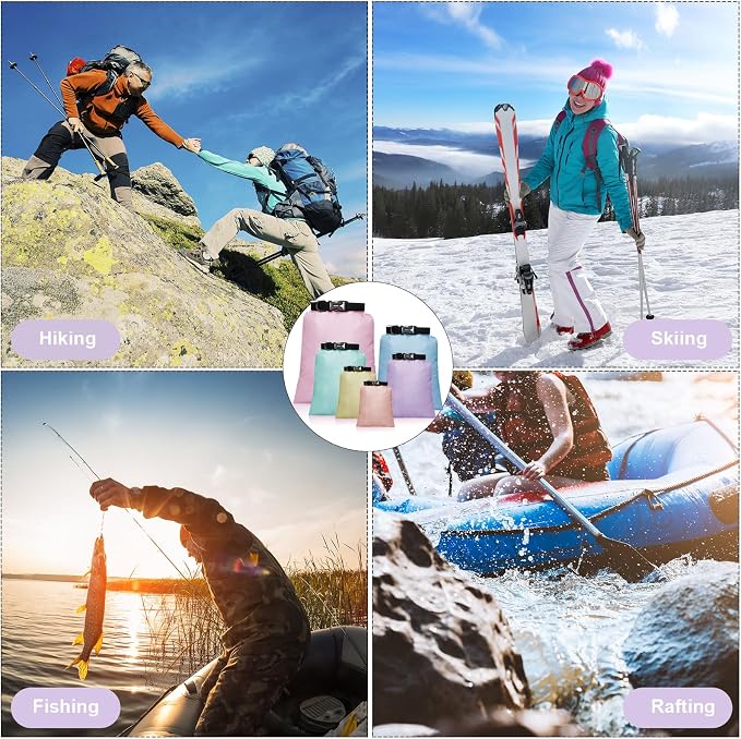 Shappy 6/12 Pcs Waterproof Dry Bags, Lightweight Outdoor Waterproof Dry Stuff Sacks 15/8/5/4/3/2 L and Long Adjustable Shoulder Strap for Kayaking Rafting Boating Hiking Camping
