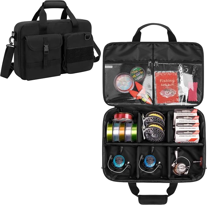 Rexmica Fishing Reel Case for Spinning Reels, Fly Fishing Reels, Baitcaster Fishing Reels, Fishing Reel Storage Bag with Multiple Pockets and Dividers, Fishing Gear Bag for Fishing Trip/Daily Storage