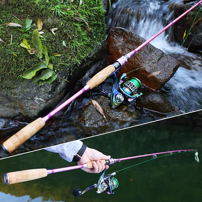Sougayilang Spinning Rod Reel Combos,Colorful Two Pieces Spinning Pole with Smooth Strong Reel Available for Freshwater Bass Walleye Trout Fishing