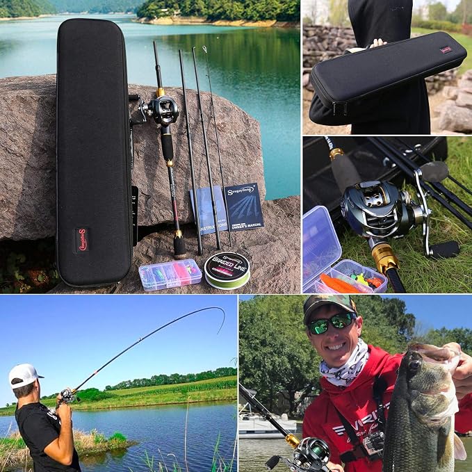 Sougayilang Fishing Reel and Rod Combos,24-Ton Carbon Fiber Fishing Poles with Baitcasting Reel,7.0:1 Gear for Travel Freshwater
