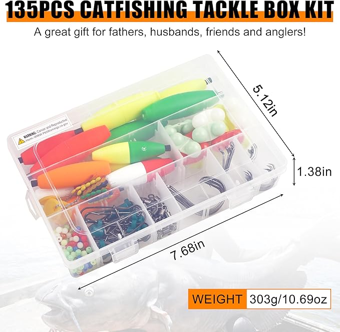 SILANON Catfish Rig Tackle Making Kit, Catfishing Tackle Accessories with Catfish Floats Catfish Hooks Swivels Fishing Rattles Bells Beads Bobber Stoppers Catfishing Gear Equipment