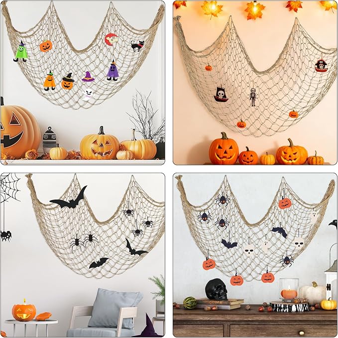 ZUEXT Caramel Decorative Fishing Net 5x10 ft, 3 Pack Large Picture Fish Net, Wall Photo Hanging Fishnet for Nautical Mermaid Pirate Ocean Themed Hawaii Beach Under The Sea Party Decorations