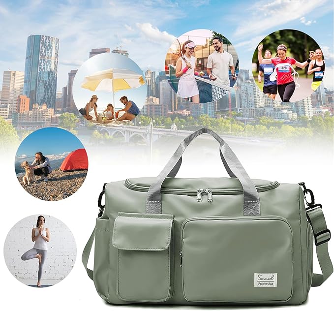 Suruid Travel Duffel Bag with Shoes Compartment Sports Gym Bag with Dry Wet Separated Pocket for Men and Women, Overnight Bag Weekender Bag Training Handbag Yoga Bag - Dark Green