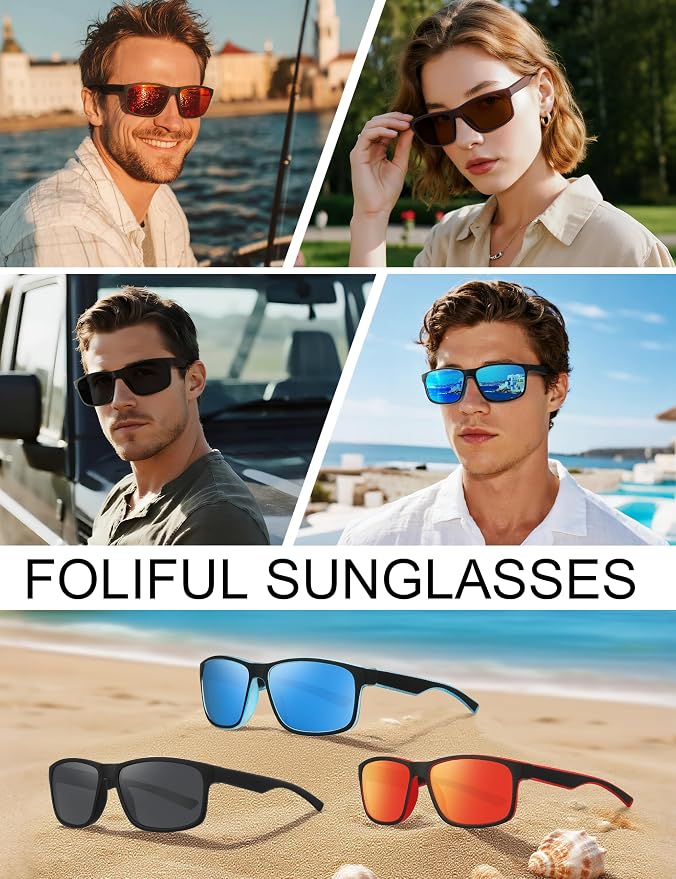 Square Polarized Sunglasses for Men and Women, Mens Sunglasses UV Protection with Lightweight Frame Sun Glasses