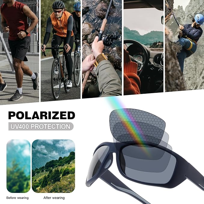 Polarized Sports Sunglasses for Men Women UV400 Protection Glasses Wrap Around Goggles for Driving Fishing Cycling