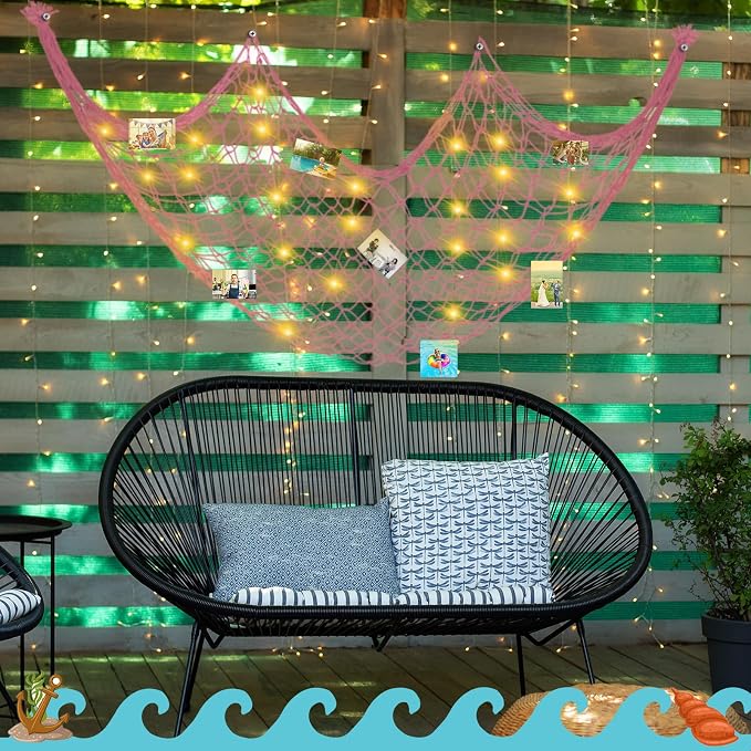 12 Pack Decorative Fish Netting for Party 80 x 40 Inch Natural Cotton Fish Net Decorations for Pirate Ocean Under The Sea Hawaiian Mermaid Party Picture Wall Hanging Decoration(Pink)
