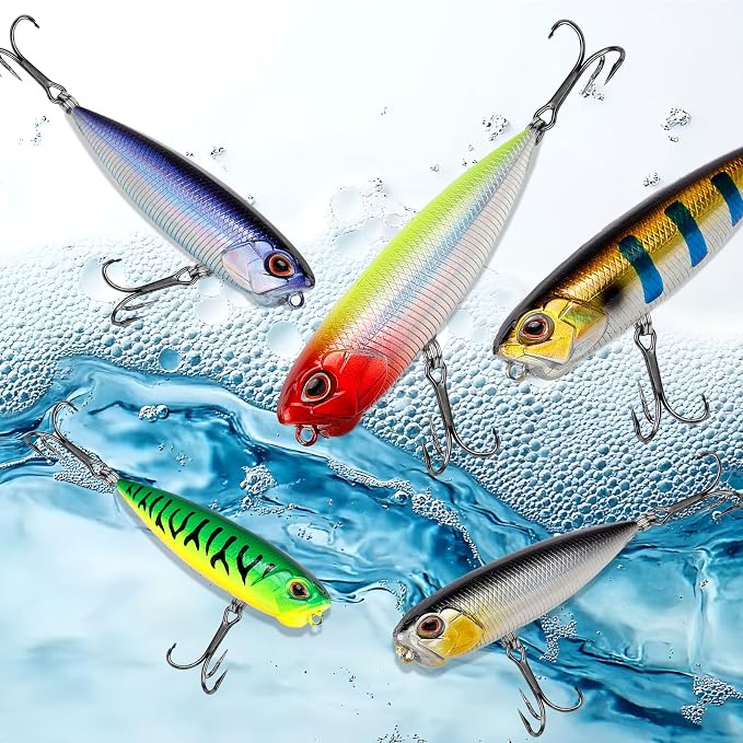 Spook Fishing Lures Top Water Fishing Lures for Saltwater Freshwater with High Carbon Steel Fishing Hooks for Trout Pike Walleye FS/YE-11