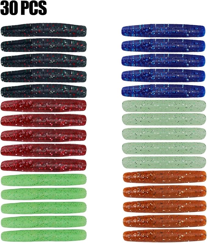 Soft Plastic Worms for Bass Fishing - Salted Soft Plastic Fishing Lures with Hook Slot 2.6in Saltwater Freshwater Bass Baits FS/RE-11