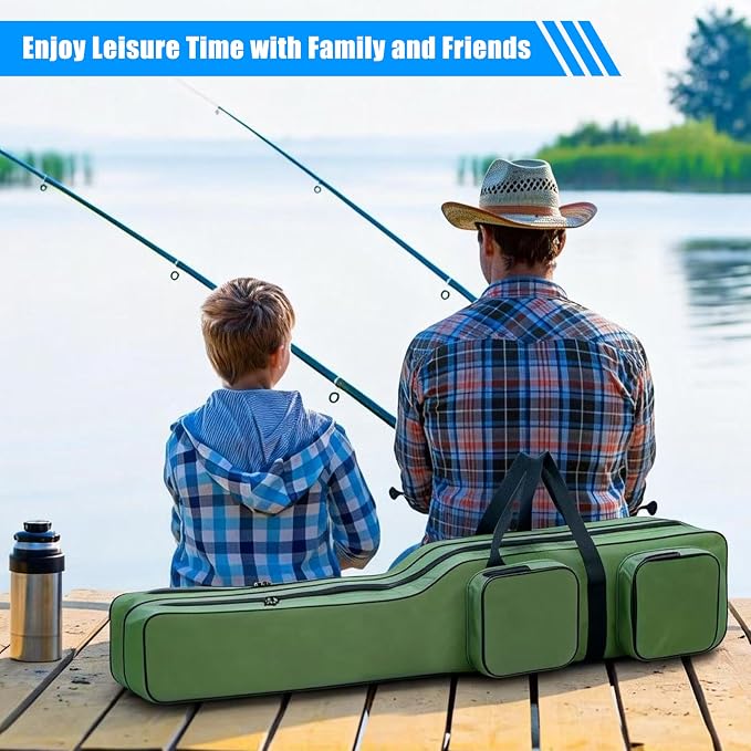 AGOOL Fishing Rod Case Fishing Pole Bag Case 4.27 ft Portable Waterproof Rod Reel Organizer Oxford Fish Bag for Saltwater Freshwater Ice Fishing Gift