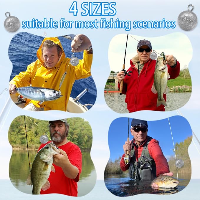 5 Pcs Fishing Round Sinker Cannonball Lead Weights Assortment Egg Drop Bass Weights Saltwater Freshwater Casting 1-5oz