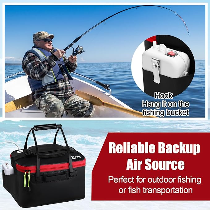 2 Pcs Fishing Bucket and Live Bait Aerator, Foldable Multi Functional Live Bucket Portable Quiet Aerator Outdoor Camping Fishing EVA Bag