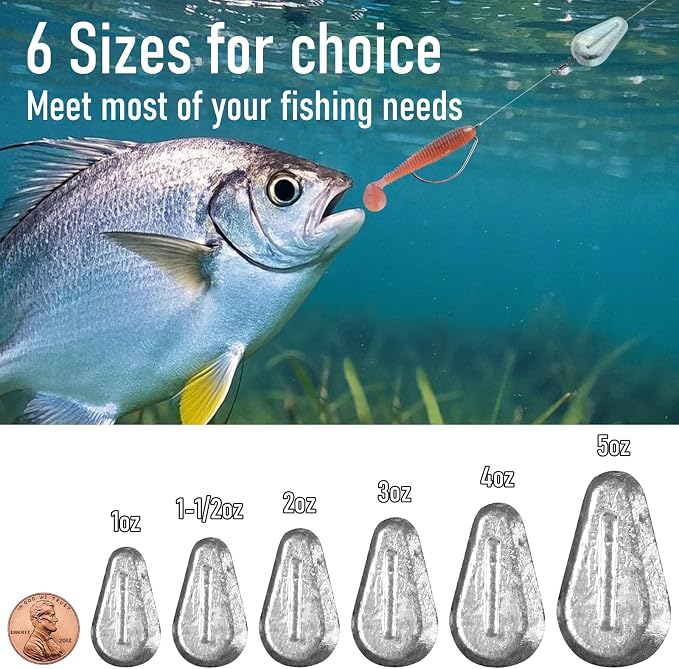 Dr.Fish 5 Pack No Roll Sinker Lead Fishing Weights Freshwater Catfish Sinkers Flat Coin Disc Weights Bank River Surf Fishing Saltwater