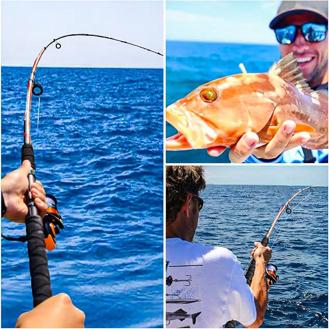 Sougayilang Progressive Glass Fishing Rods Combo with Spinning Reel Strong 100% Phenolic Glass Blanks 2Pcs Pole-7'0" with 4000 Size Reel