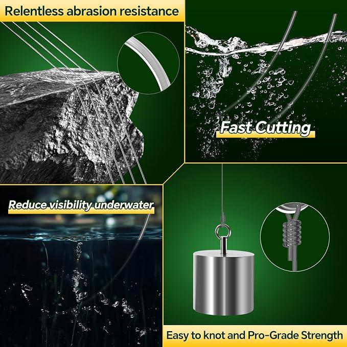 Pro Monofilament Fishing Line with Knot Instruction Cards for Multi Purpose Cost Effective, Strong Yet Thin Nylon String for Big Fishes, Tangle-Free & UV Resistant, 15/20/30/50/80LB