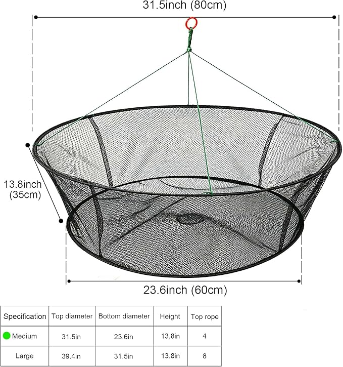 Portable Folded Fishing Net, Crab Net Fish Net with Fishing Rope, Hand Casting Cage Crab Net, Foldable Fishing Mesh Trap for,Minnows,Lobster,Crawfish, Shrimp etc.