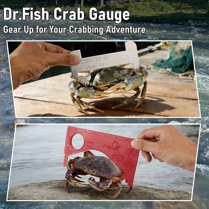 Dr.Fish Crab and Lobster Gauge, PVC Aluminum Gauge Measure for Blue Crab Lobster Shrimp Clam, Multi-Functional Measuring Tool Designed for Seafood Harvesting Enthusiasts