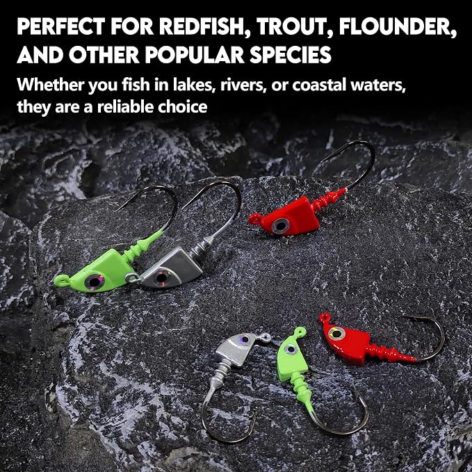 Eupheng Saltwater Jig Heads Pack of 15, Super Sharp Black Nickel Hooks with Bait Keepers for Freshwater & Saltwater Fishing