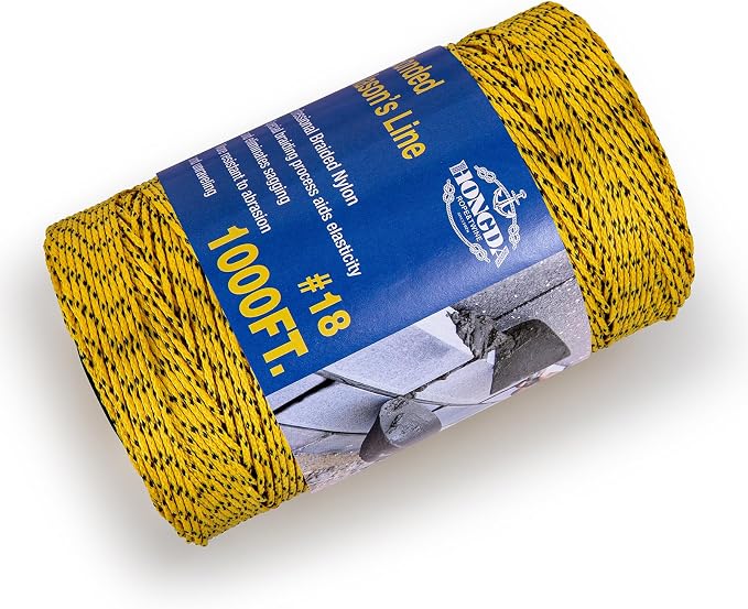 HONGDA Professional Masonry String Lines, 1000 Feet #18 Bonded Braided Nylon Mason Line, Durable and Versatile String for Masonry, Construction, Gardening, and DIY Projects, Yellow with Black Spots