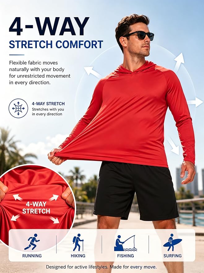 ZITY 3 Pack Men's Sun Protection Hoodie Shirt Fishing Shirts for Men UPF 50+ Long Sleeve Shirt Lightweight Rash Guard