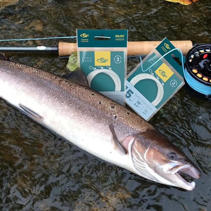 SF Pre-Tied Loop Fly Fishing Tapered Leader Nylon Clear Trout Freshwater Saltwater Bonefish Permit Bass Salmon Steelhead 7.5FT 9FT 10FT 12FT 15FT 0X 1X 2X 3X 4X 5X 6X 7X