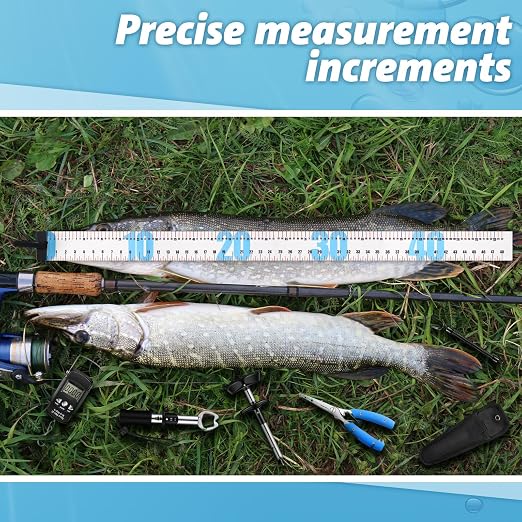 VioraWhite 7 Pcs 47 Inch PVC Fishing Ruler Bundle with Fishing Tools Easter Gifts for Men Anglers Loves Waterproof Roll-up Tape with Plier, Gripper, Hook Remover, Scale for Boat Kayak