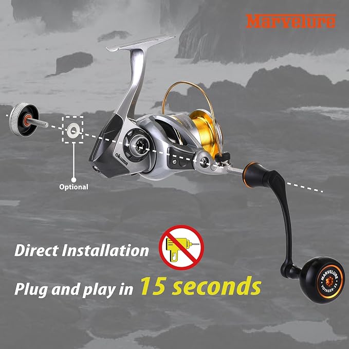 Locked-Type Power Handle (Hexagon Shaft) Compatible for Okuma Ceymar Avenger Inspira Helios Epixor XT Spinning Fishing Reels (Not for Ceymar HD)
