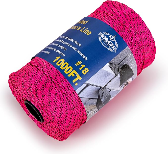 HONGDA Professional Masonry String Lines, 1000 Feet #18 Bonded Braided Nylon Mason Line, Durable and Versatile String for Masonry, Construction, Gardening, and DIY Projects, Pink with Black Spots