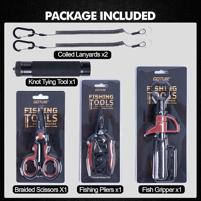 Goture Fishing Tool Kit,Fishing Pliers,Fillet Knife with Sheath,Fish Lip Gripper,Fish Hook Remover,Lanyard,Line Scissors,Sharpener,Stainless Steel Soap,Saltwater Gear Kit,Red/Pink,Gifts for Men/Women