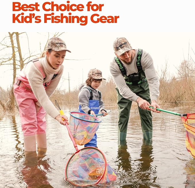 DaddyGoFish Kids Fishing Net - Extendable Telescopic Landing Net for Boy Girl Children Catching Small Fish Crab Shrimp Minnow Dragonfly Beach Pier Lake River Ocean