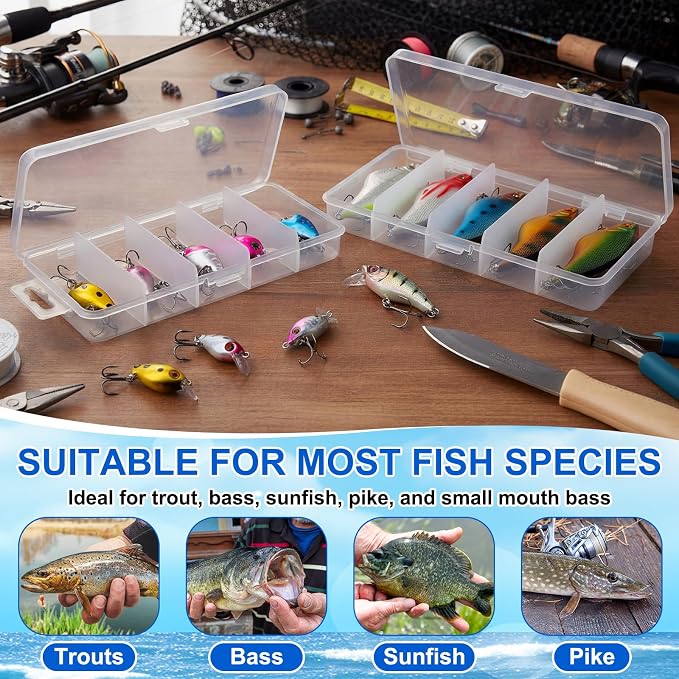 Skylety 10 Pieces Mini Fishing Lures Fishing Hard Baits Hooks Crankbaits Lures Baits Topwater for Freshwater Saltwater Trout Bass Perch with Box