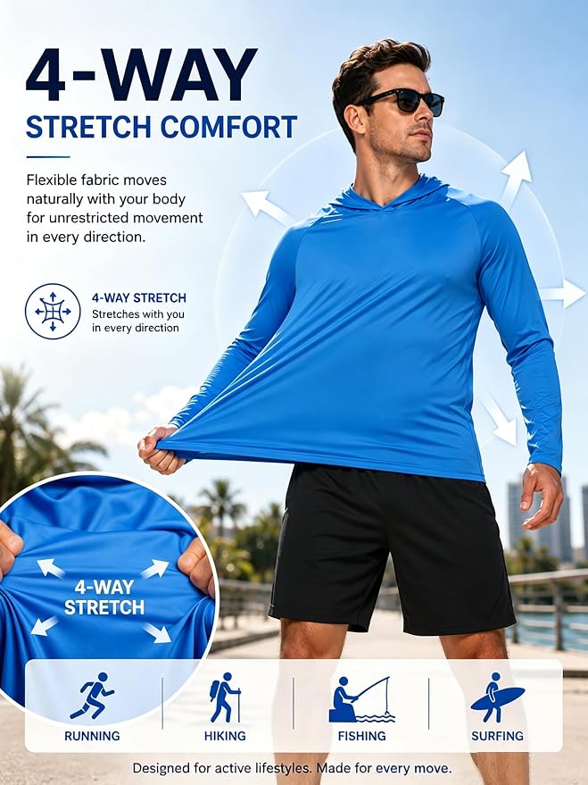 ZITY 3 Pack Men's Sun Protection Hoodie Shirt Fishing Shirts for Men UPF 50+ Long Sleeve Shirt Lightweight Rash Guard