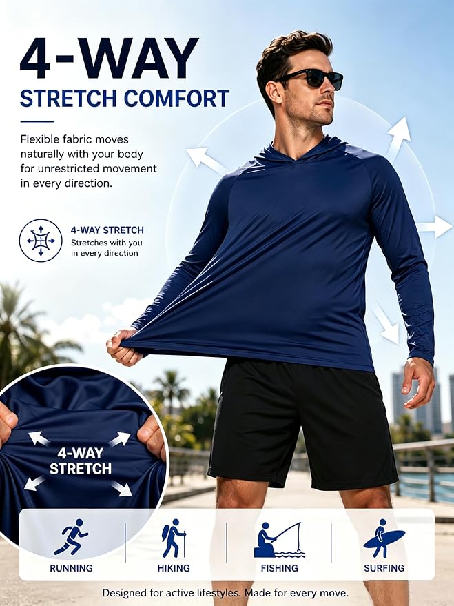 ZITY 3 Pack Men's Sun Protection Hoodie Shirt Fishing Shirts for Men UPF 50+ Long Sleeve Shirt Lightweight Rash Guard