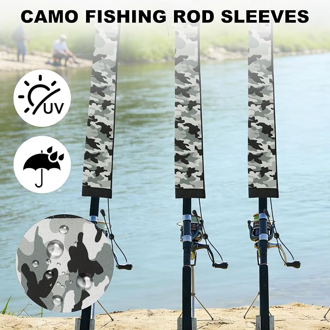Neoprene Camo Fishing Rod Sleeves,Fishing Pole Sleeves,Fishing Rod Socks | UV Resistance,Puncture Resistant, Protect Casting, Spinning, Trolling Fishing Rods, Storage, tangled-free,75in,68in,60in