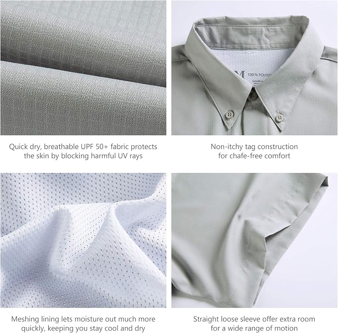 Bassdash UPF 50 Men’s Fishing Dress Shirt Button Down Woven Short Sleeve Outdoor