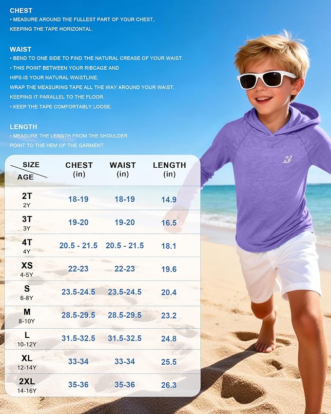Roadbox Boys Rash Guard Hooded Fishing Shirt, Kids UPF 50+ Long Sleeve Sun Hoodie, Youth UV Protection Beach Swim Shirts