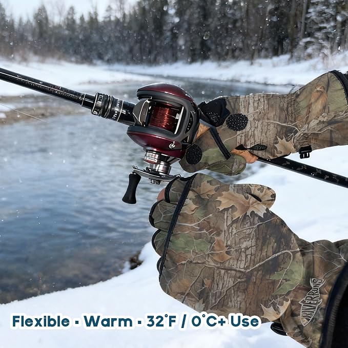 Riverruns Winter Fishing Gloves Convertible Mittens and Fingerless Gloves for Men Women, Ideal for Ice Fishing, Photography, Hunting, Outdoor Use