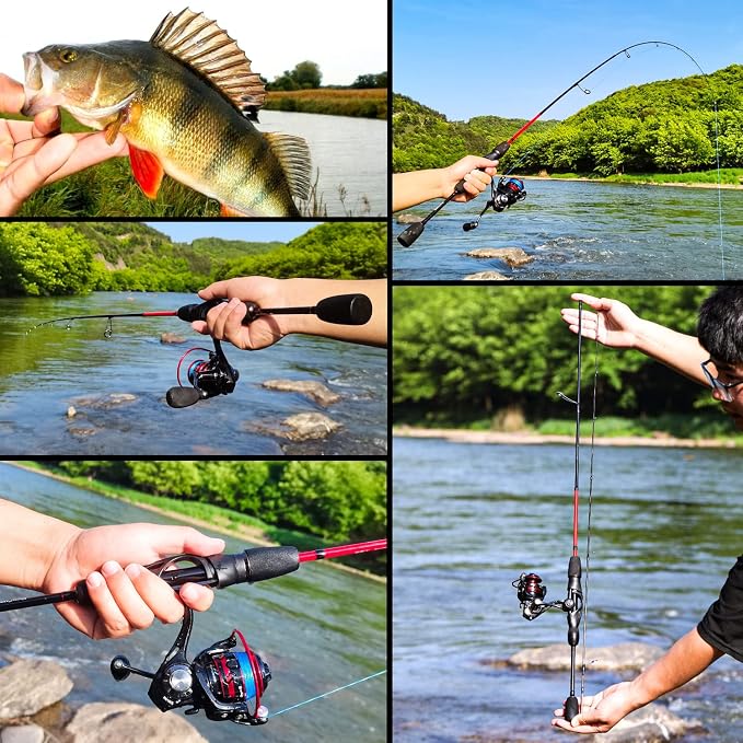 Sougayilang Fishing Rod, Ultralight Sensitive 2 Pieces Trout Spinning Rod, Stainless Steel Line Guides Fishing Pole with Comfortable EVA Grip Rod Handle