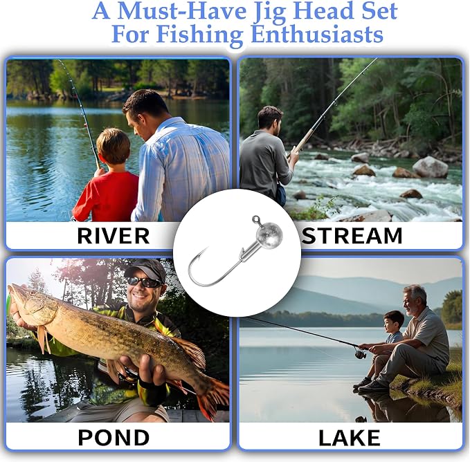 40pack Fishing Jig Heads Set with Hooks Box, Fishing Soft Lures Hooks for Crappie Bass Trout, Saltwater Freshwater Fishing Tackle Kit, 1/8 oz, 3/16 oz, 1/4 oz, 3/8 oz, 10pcs Each Size