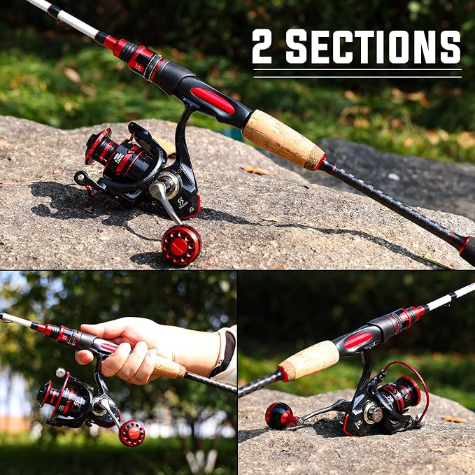 Sougayilang Fishing Pole, 30-Ton Carbon Fiber Fishing Rod and Reel Combo, 2 Pcs Blanks Spinning Reel Combos