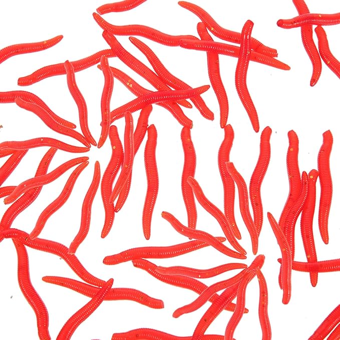 GALPADA 500pcs Soft Fishing Lures Worms, Lifelike Silicone Earth Worm Baits for Freshwater and Saltwater Bass Trout Fishing