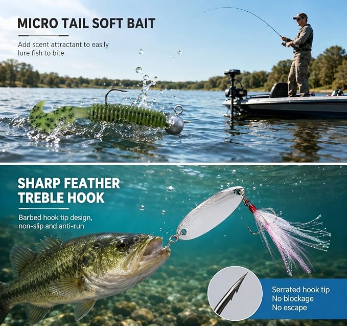 Fishing Gear Fishing Lures Set, Multi-Piece Tackle Kit with Crankbaits, Spoon Lures, Spinner Baits, Hooks, Sinkers and Various Lures for All Water Layers, Bass Trout Freshwater Saltwater Fishing