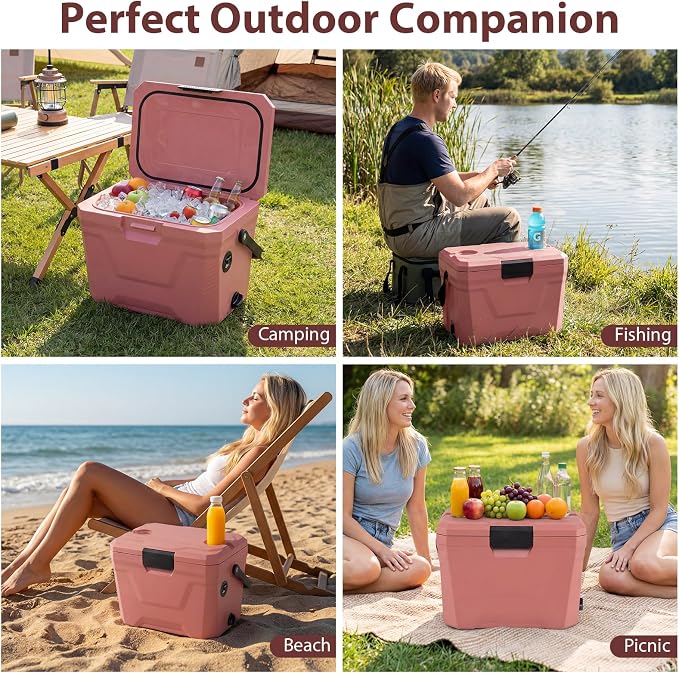 COSTWAY Insulated Portable Cooler, Hard Shell Ice Chest w/ 2 Cup Holders, Bottle Opener, Drain Plug, 3-Day Ice Retention, Outdoor Leak-Proof Dry Box for Beach, Camping, Fishing, Picnic