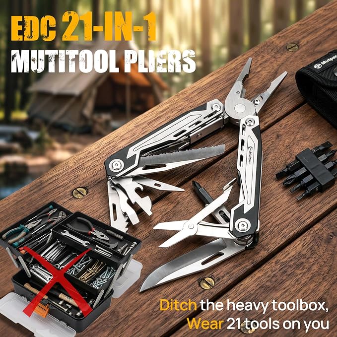 Multper Multitool Pliers MP003AB, 21-in-1 Stainless Steel Multi Tool with Pocket Knife, Screwdriver, Self-locking Pliers for Survival,Outdoor, Camping, Fishing,Hiking, Simple, Repair, Gifts for Men