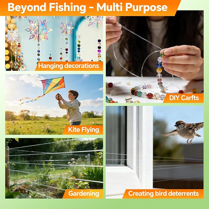 Pro Monofilament Fishing Line with Knot Instruction Cards for Multi Purpose Cost Effective, Strong Yet Thin Nylon String for Big Fishes, Tangle-Free & UV Resistant, 15/20/30/50/80LB