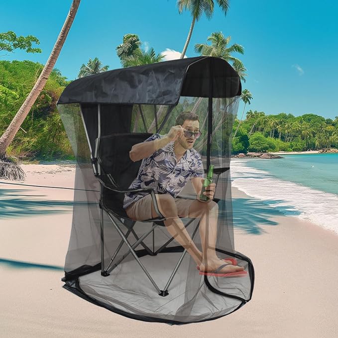 63"H Mosquito Net Cover for Canopy Chair, Bug Barrier Mosquitos Mesh Tent Black Chair Mosquito Netting with Zipper Opening 35"X32" Waterproof Roof for Fishing Camping Chair Outdoor, Chair Not Included